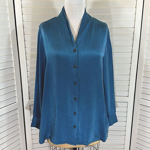 Soft Surroundings XL Shirt Blouse Roxanna Cupro Ink Blue NWT - Picture 2 of 13